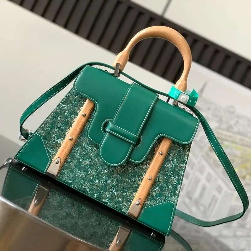 Top designer saigon handbag, leather waterproof wooden handle style women's bag horizontal shoulder bag, travel beach handbag