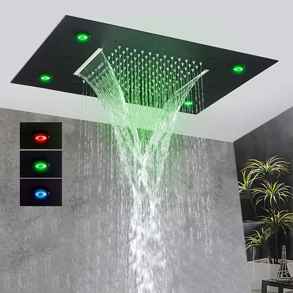 Black Ceiling Intelligent Remote Control LED Rainfall Waterfall Single Shower Head Concealed Shower Tap X2506121