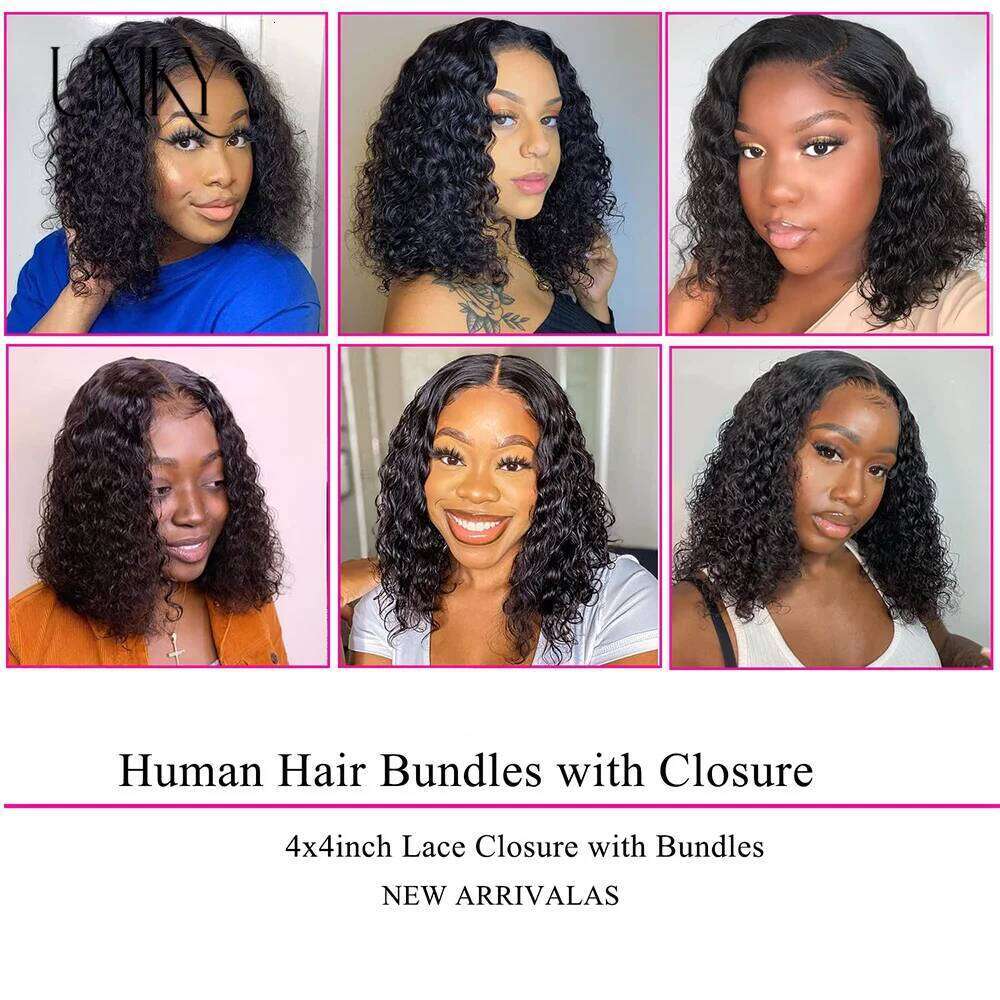 Afro Kinky Curly Natural Human Short Indian Jerry Curl Hair Bundles With 4X4 Lace Closure