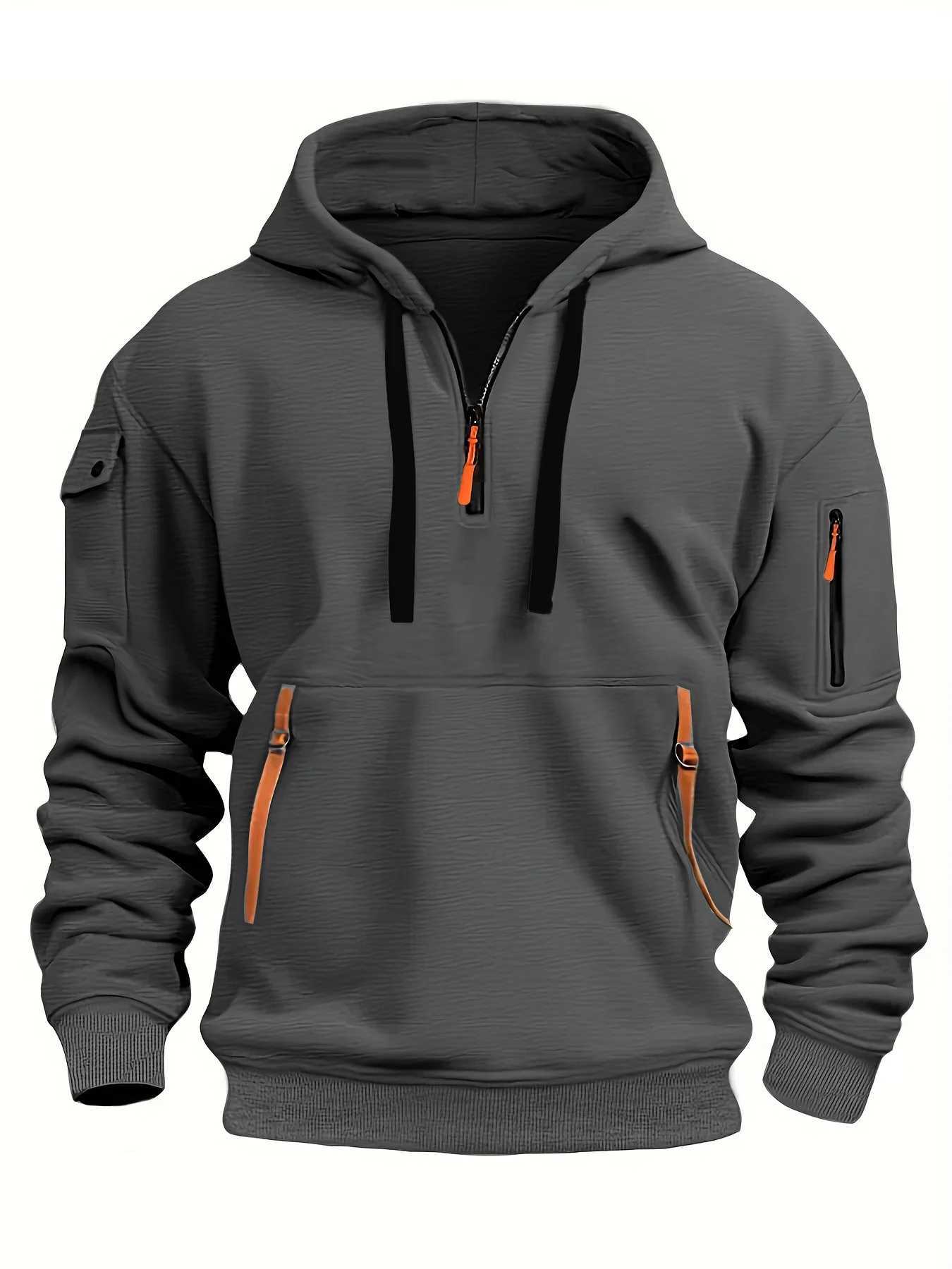 Originality /4 Zip up Autumn Winter Men Fashion Hoodie Warm Fleece Sweatshirts Multi Pocket Design y2k Clothing W250612