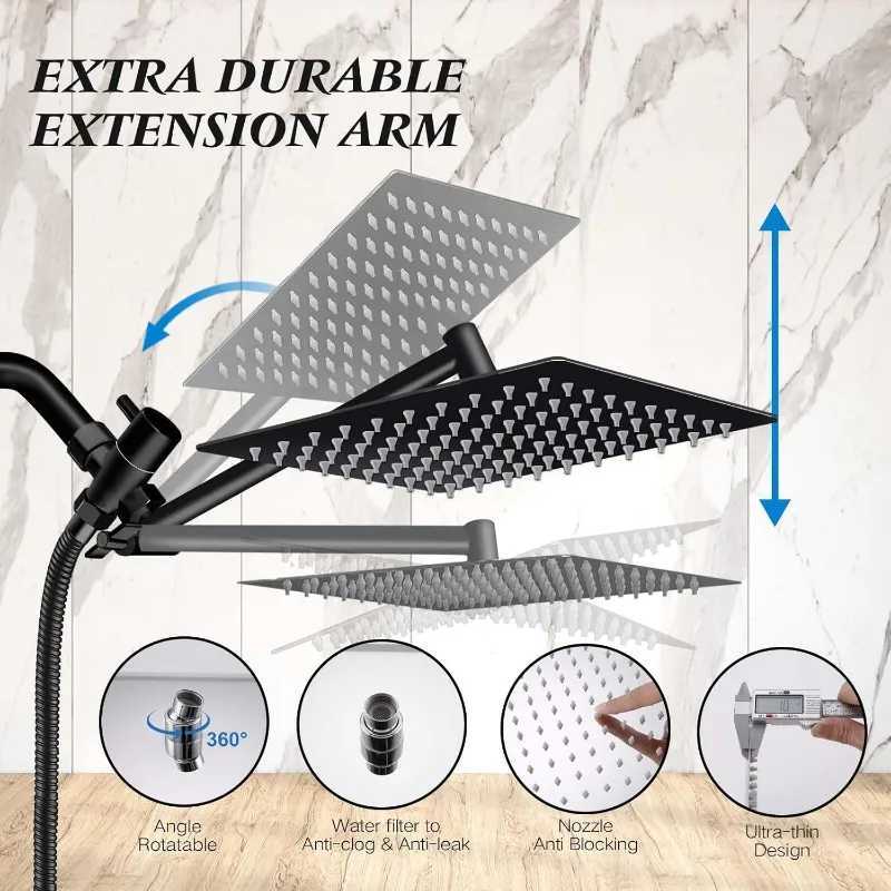 8 inch Multifunction High Pressure Rain Shower Head with Handheld Spray Combo with 11 Angle Adjustable Extension Arm/Flow R X250612