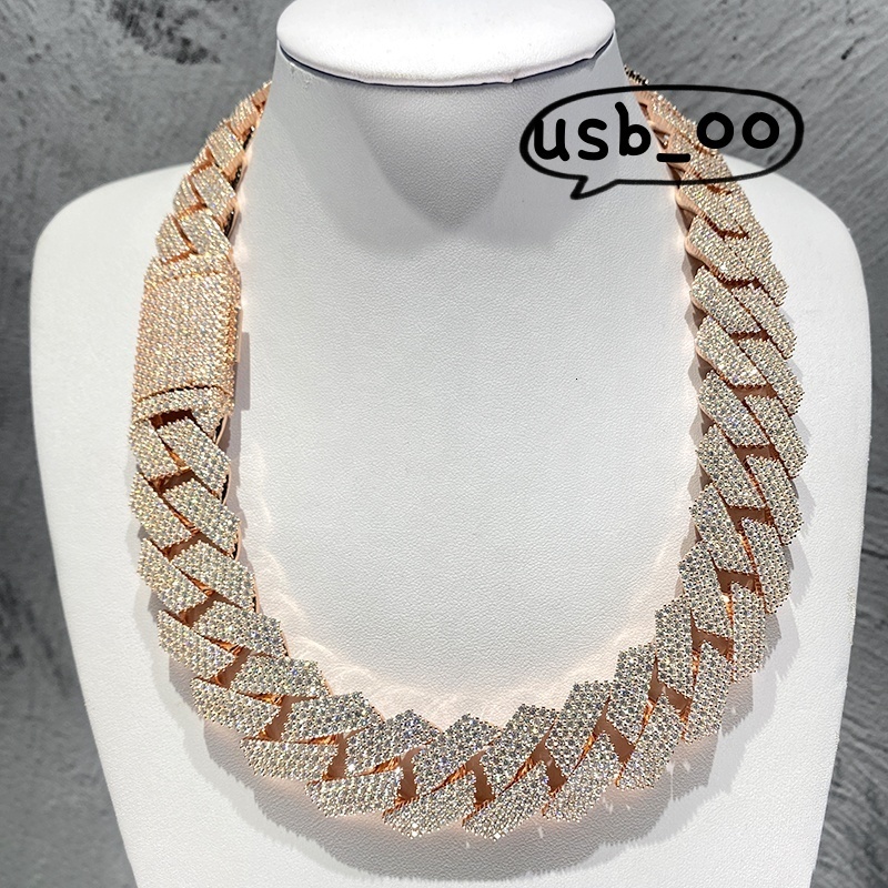 OACOCA Jewelry VVS Diamonds Custom 24mm Necklace Hip Hop 925 Silver Cuban Link Chain Moissanite