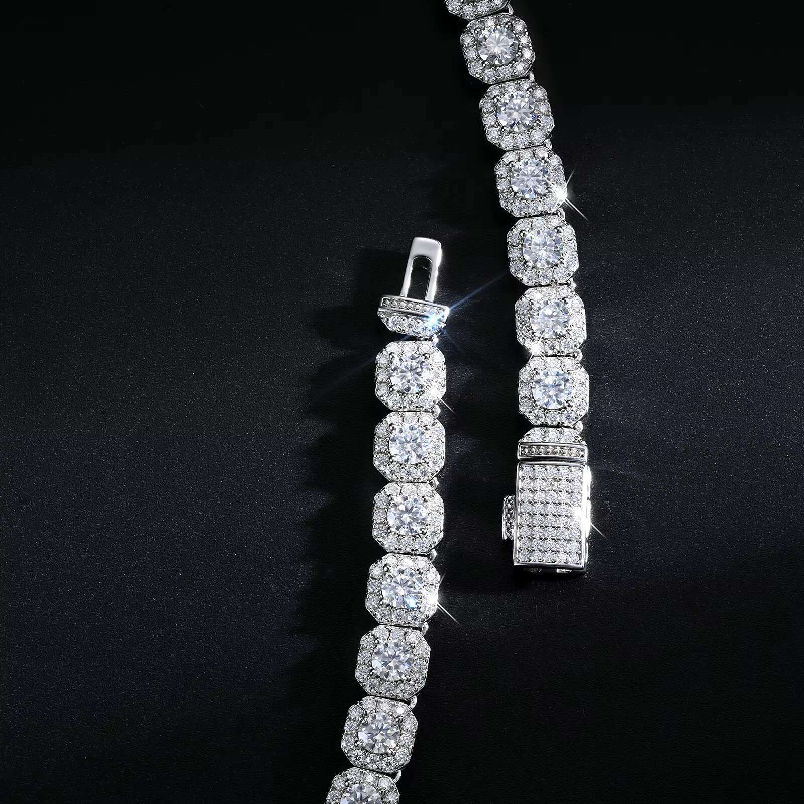 Fine Jewelry 925 Sterling Silver 8mm Cuban Link Chain Moissanite 100% Pass the Diamond Test Men Necklace