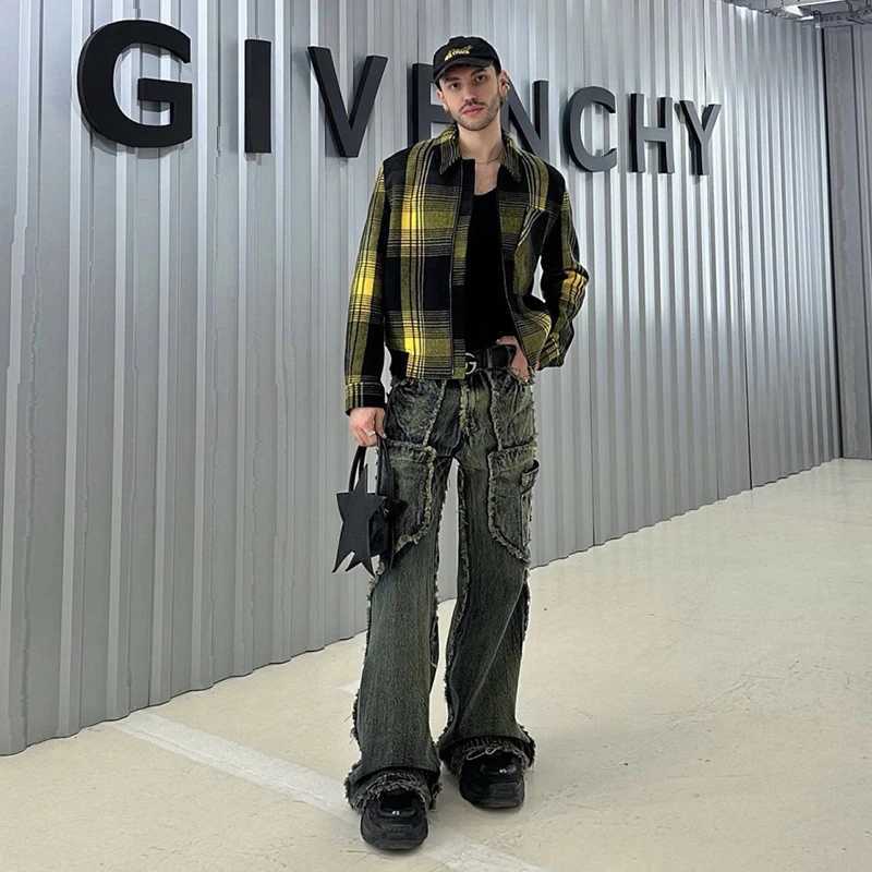 Mens Streetwear Y2k Heavy Craft Washed Flared Jeans Hip Hop Distressed Denim Pants Women Slim Straight Tassel Jeans Raw Edge W250612