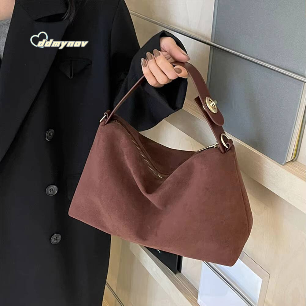 Fashion Autumn Winter Big Boston Tote Soft Matte Suede Cow Leather Women's Handbag Shoulder Crossbody Bag For Women Grey Brown ddmynov
