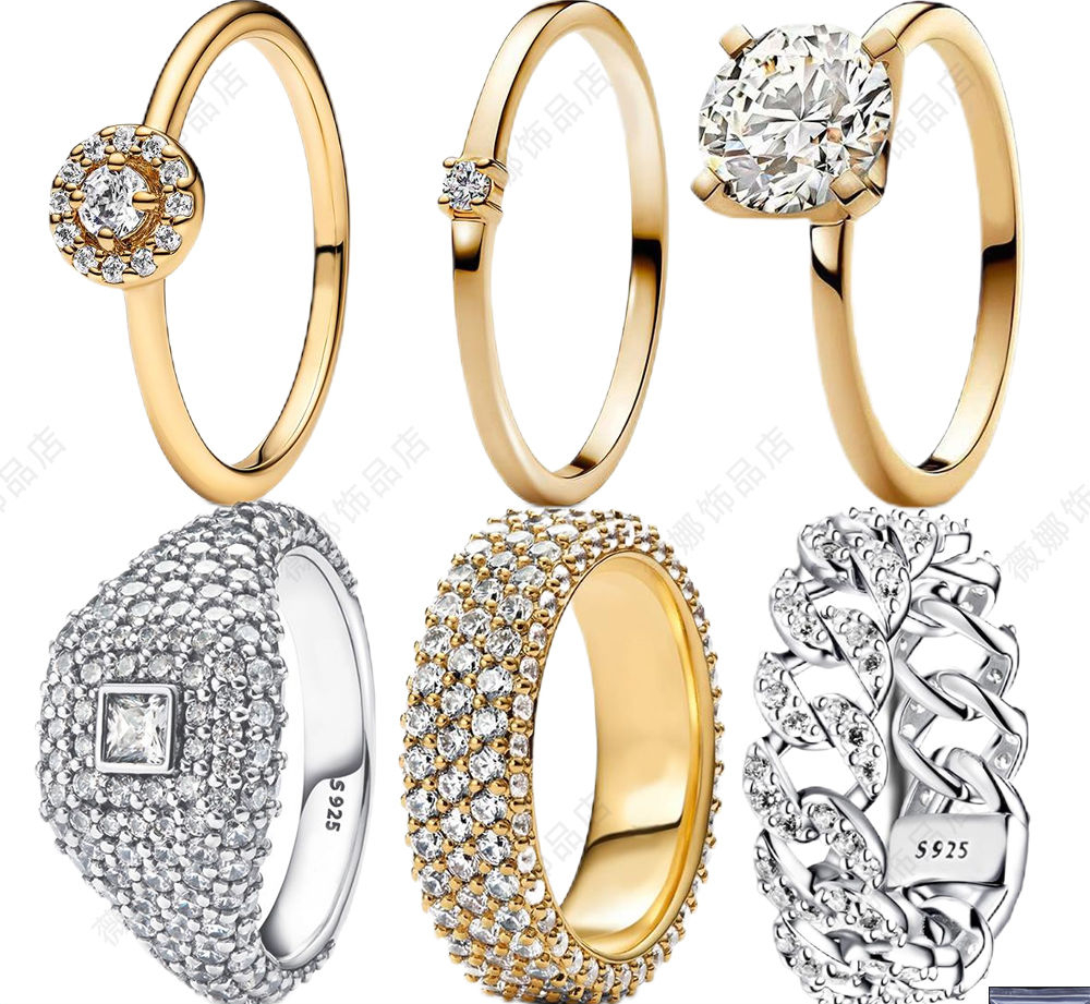 New S925 Sterling Silver Shiny Ring Zircon Love Star Ring Diamond Ring Couple Gift