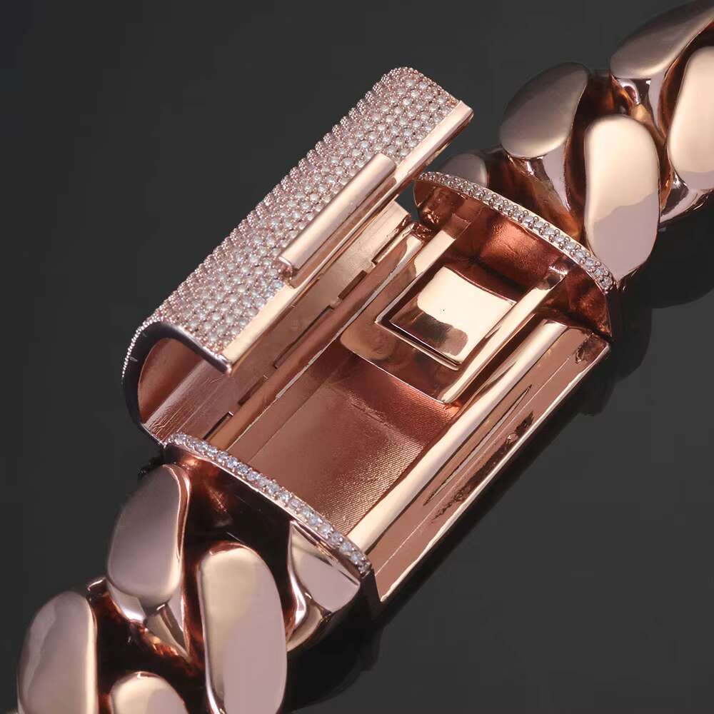 NUOYA Hip Hop Jewelry 30/40mm Chunky Miami Cuban Link Chain VVS Moissanite Clasp Rose Gold Plated Brass Chain Necklace in Stock