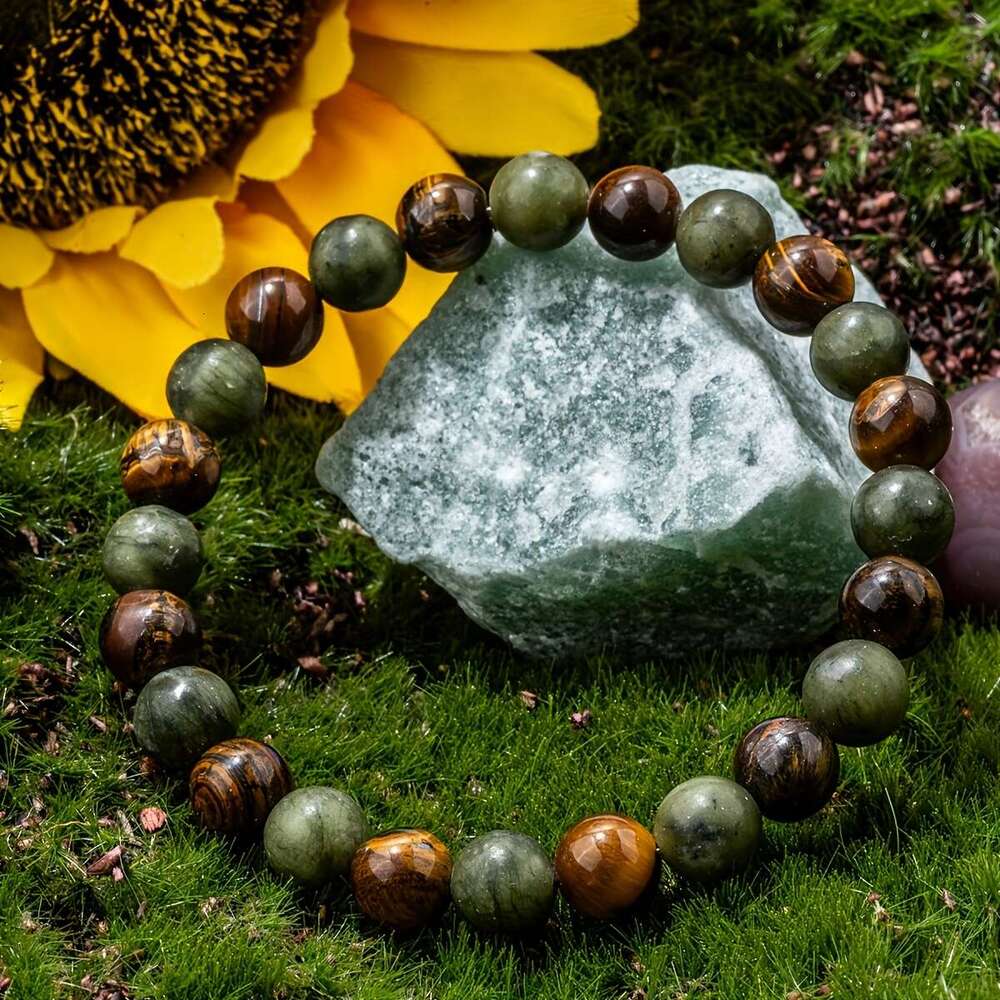 Unisex Fashion Elastic Stretch Bead Tiger Eye Natural Stone Bracelet - Wealth, Abundance Prosperity Jewelry for Men & Women, Boho Style, Mother'S