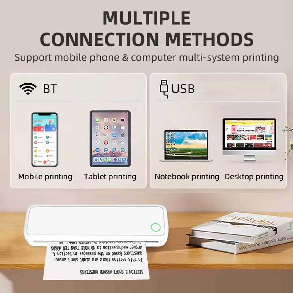 A4 Portable Thermal Printer Inkless Bluetooth A4 Mobile Travel Printer Label Maker with Printing Paper Document Printer Maker R250612