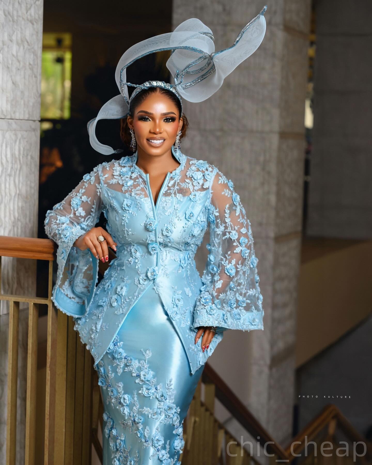 Sky Blue Sheath Prom Dresses 2025 3D Floral Lace Satin Vintage Evening Formal Party Second Birthday Engagement Gowns Plus Size Dress For Special Occas