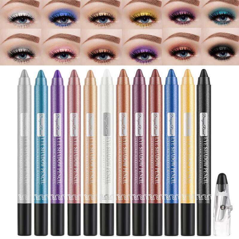 Metallic Blue Pearlescent Eyeshadow Pencil Stick Lasting Waterproof Smoky Glitter Grey White ple Eye Shadow Highlighter Pen free shipping