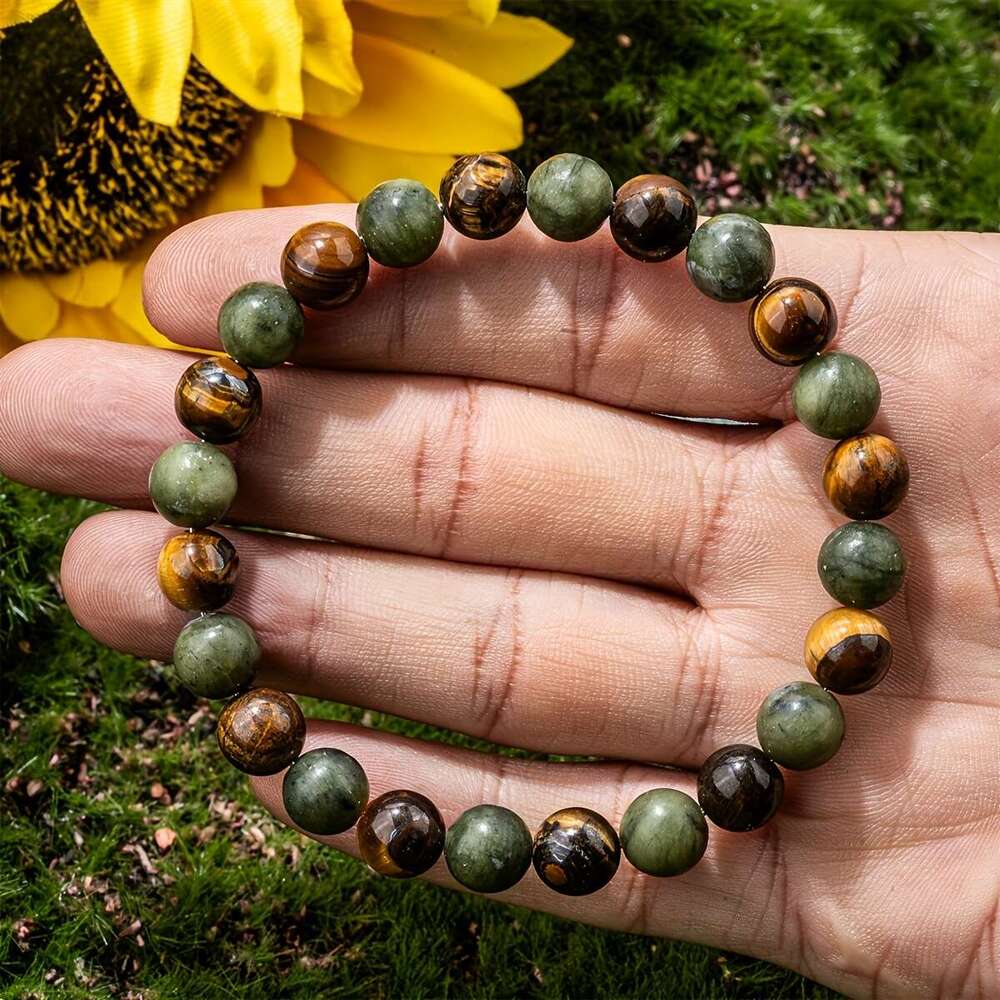 Unisex Fashion Elastic Stretch Bead Tiger Eye Natural Stone Bracelet - Wealth, Abundance Prosperity Jewelry for Men & Women, Boho Style, Mother'S
