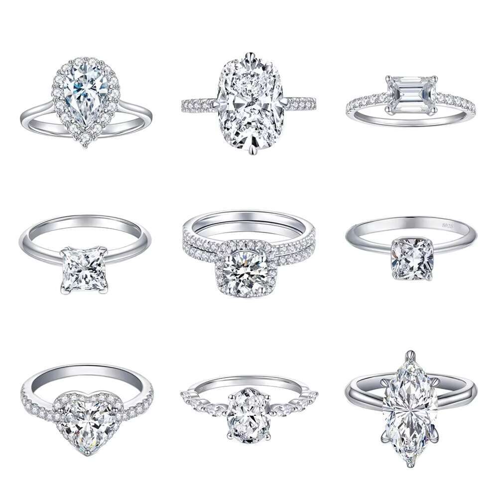 Paston Jewelry Silver925 Ring 1ct Round Moissanite Diamond Engagement Ring Women Trendy Wedding Jewelry