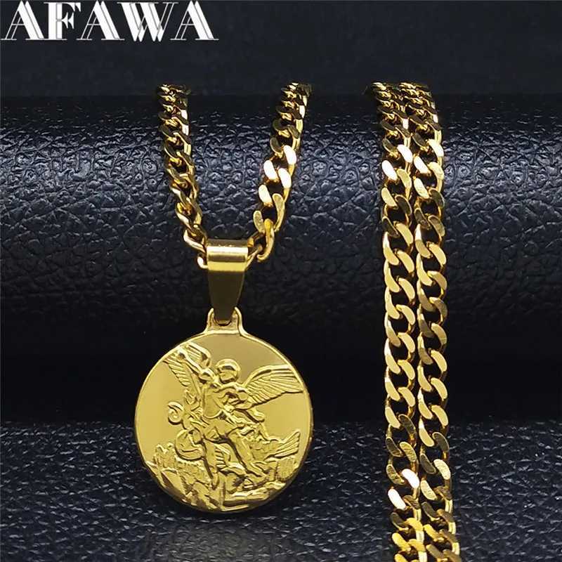 Archangel Saint Michael Stainless Steel Chain Necklace for Women/Men Gold Color Pendant Necklaces Jewelry colier homme NK62S02 W250612