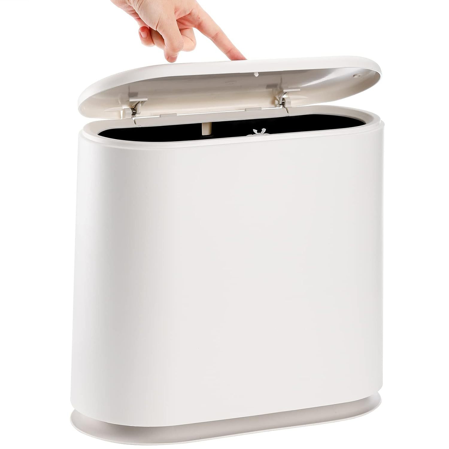icedog 12 Liter (3.2 Gallon) Rectangular Trash Can with Press Top Lid - White Modern Waste Bin for Bathroom, Bedroom, Kitchen, Office - Slim Plastic G