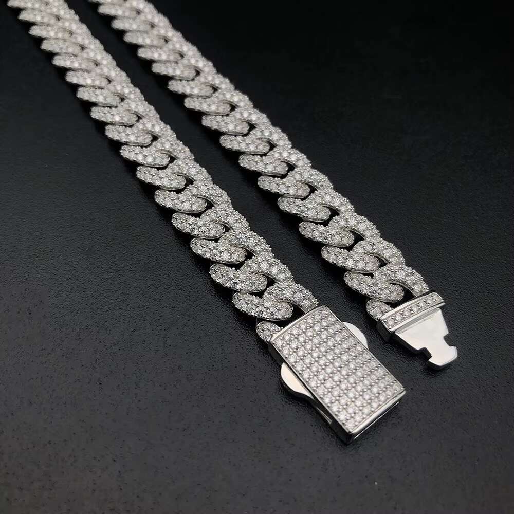 In Stock S925 Sterling Silver D VVS Moissanite Diamond 6.5mm-12mm 6.5Inch-24inches Cuban Link Chain Bracelet Necklace