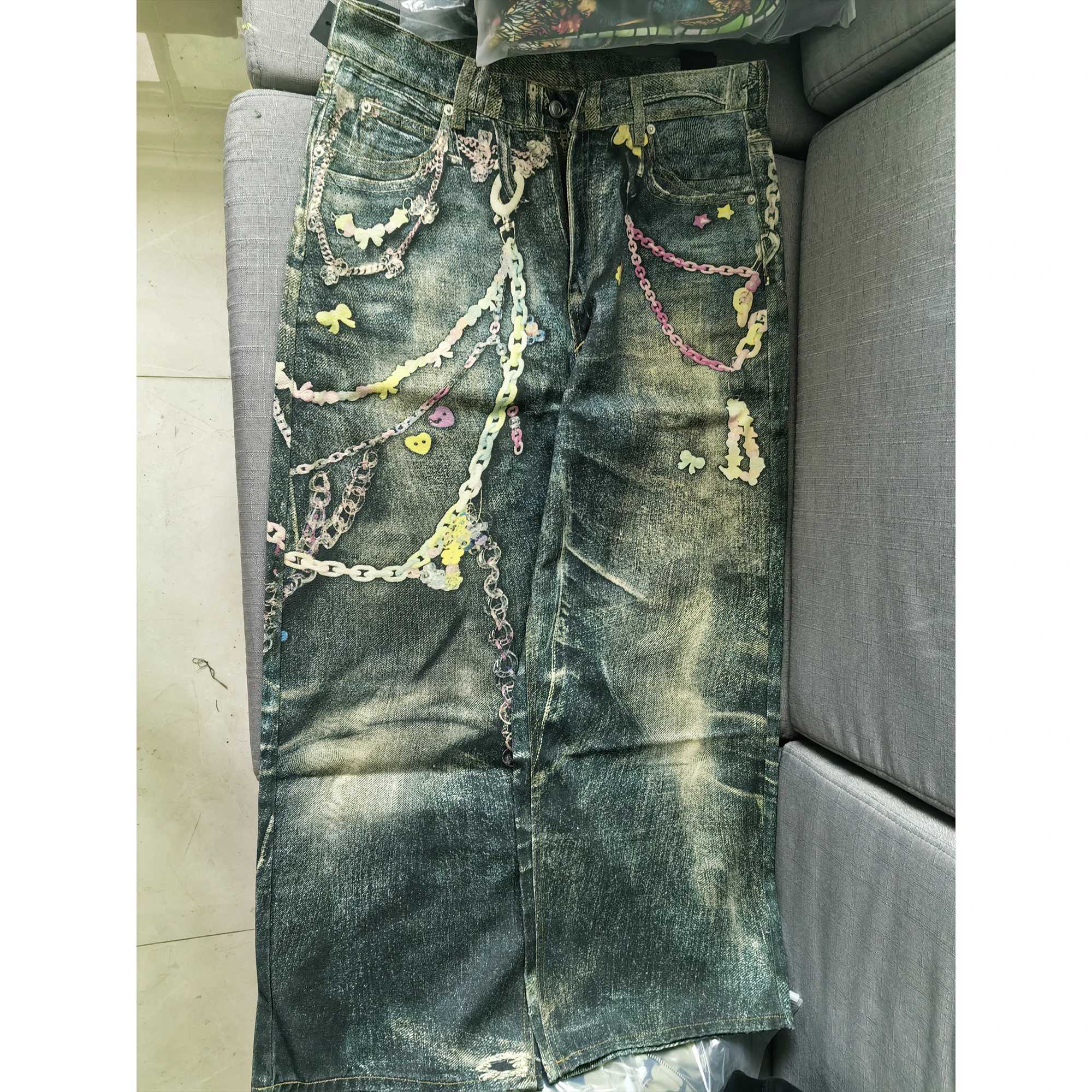 3D Candy Chain Digital Printed Jeans Curved Knife Baggy Denim Trousers Slim Fit Straight-leg Y2k Streetwear Fashion Vintage W250612