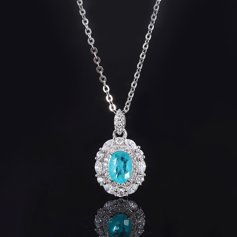 Hot Selling S925 Silver Jewelry Set, Faux Paraiba Gemstone Ring, Earrings & Pendant Set, Perfect for Weddings and Special Occasions, Fashionable Elega