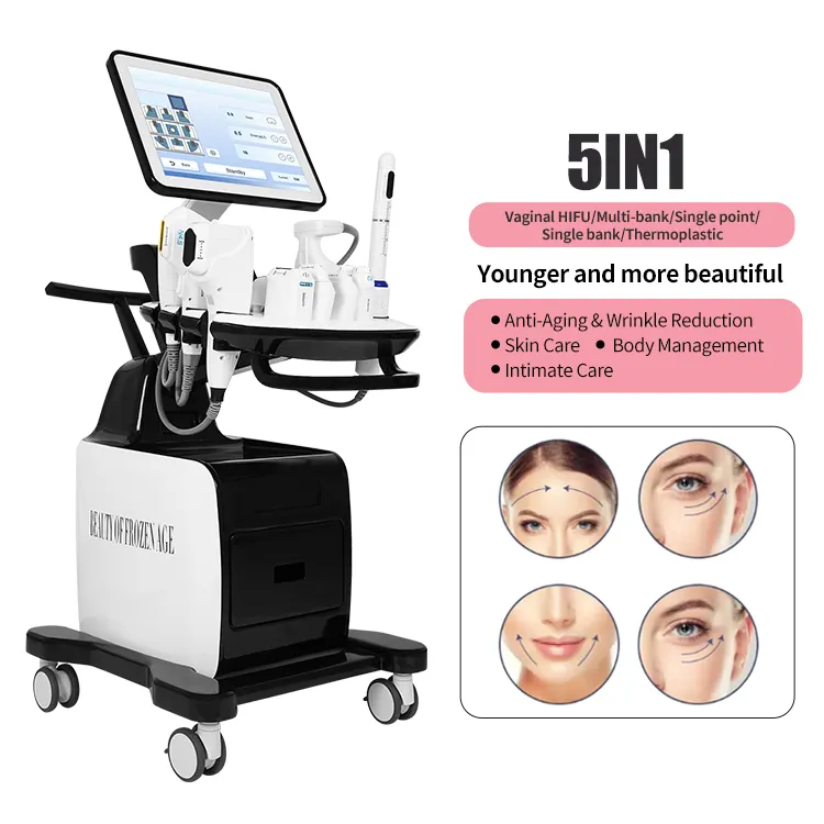 Vertical 5 in 1 MFU & FU Anti-Aging Wrinkle Removal 8D Hifu Ultrasounds Skin Tightening Skin Rejuvenation Face Lifting Viginal Tightening Hifu Slimmin