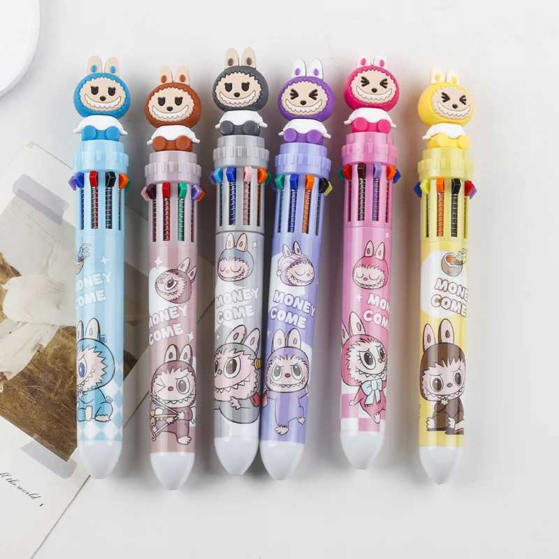 6pcs Ten Colors Labubu Gel Pens Creative Cartoon Cute Ballpoint School Writing Exam Stationery Girls Boys Gifts