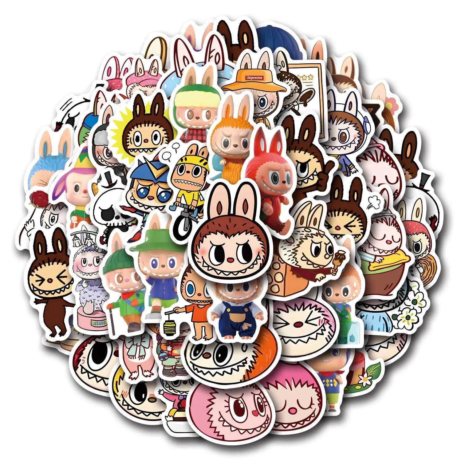 55PCS Labubu Stickers Anime Sticker Pack Mobile Phone Water Cup Decoration Waterproof Sticker Toys Gift XJ250612