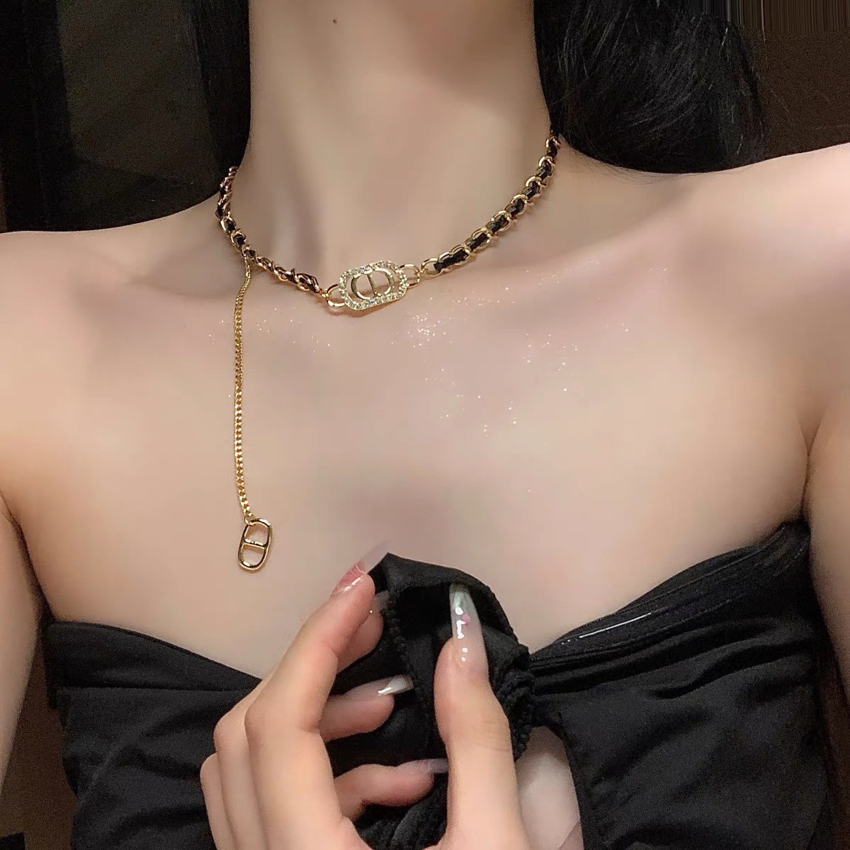 Chains Y2K 5PCS/LOT leather Hip-hop Rock Contrast Fluorescent Alien Pendant Long Sweater Chain Necklace