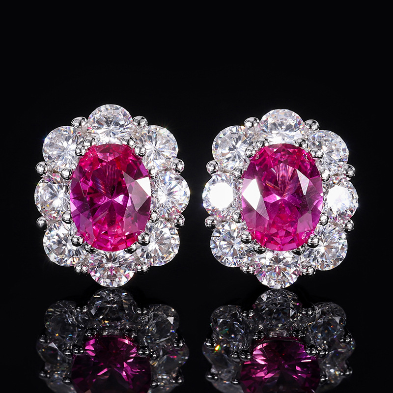 S925 Silver Faux Magenta Egg Fashion Pendant Earring Set, 810mm Pendant, 68mm Earrings, Perfect for Weddings and Special Occasions, Ideal for Women