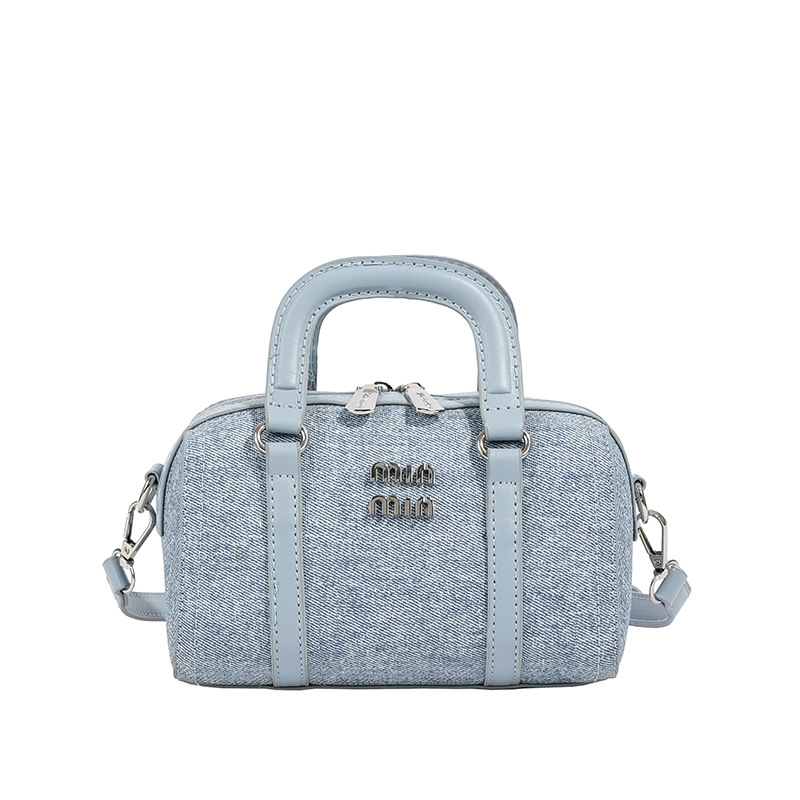 Designer bag, new denim hand-held Boston bag, women's quality, versatile bowling bag, ins single-shoulder crossbody bag, free shipping
