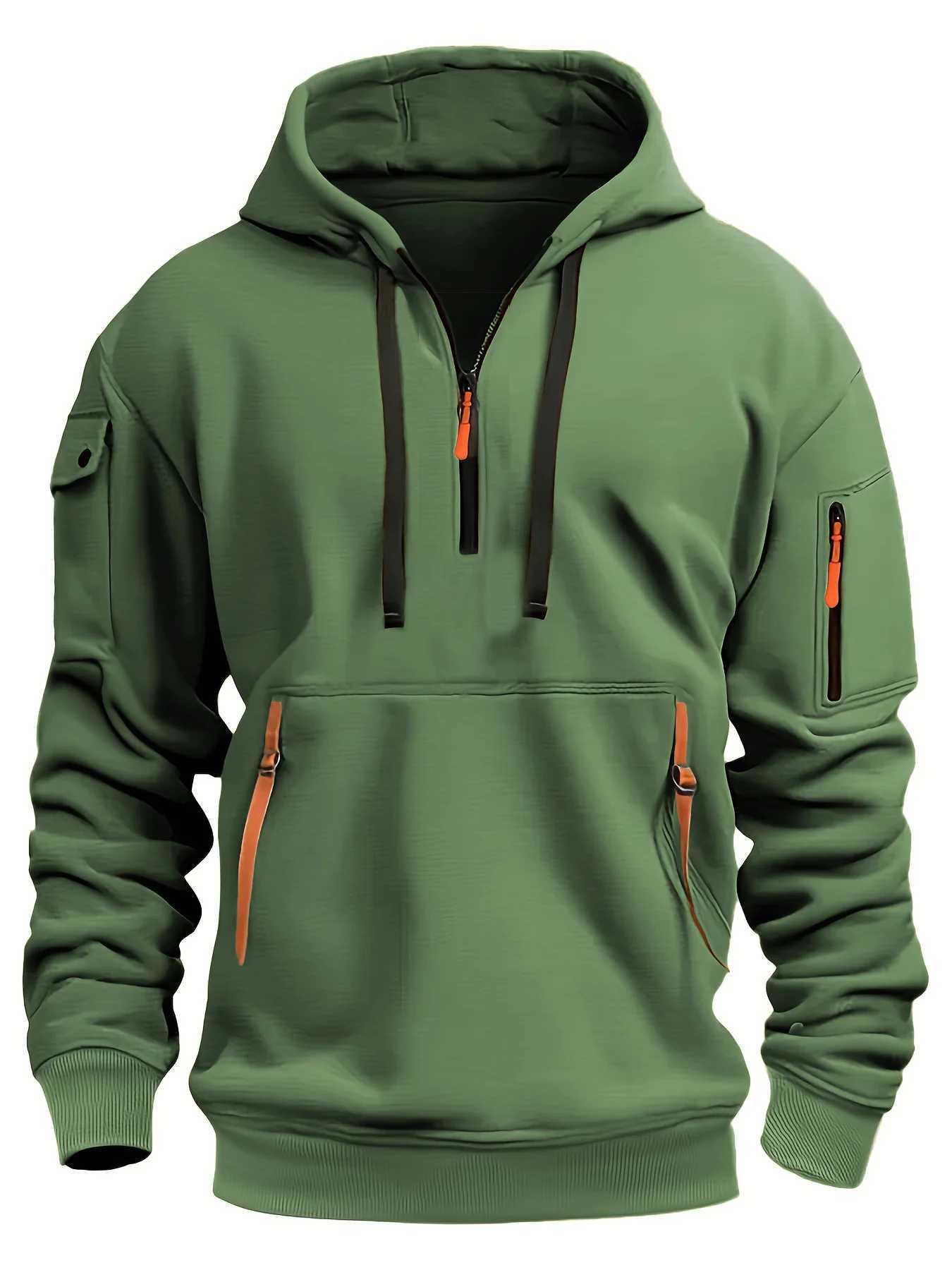 Originality /4 Zip up Autumn Winter Men Fashion Hoodie Warm Fleece Sweatshirts Multi Pocket Design y2k Clothing W250612