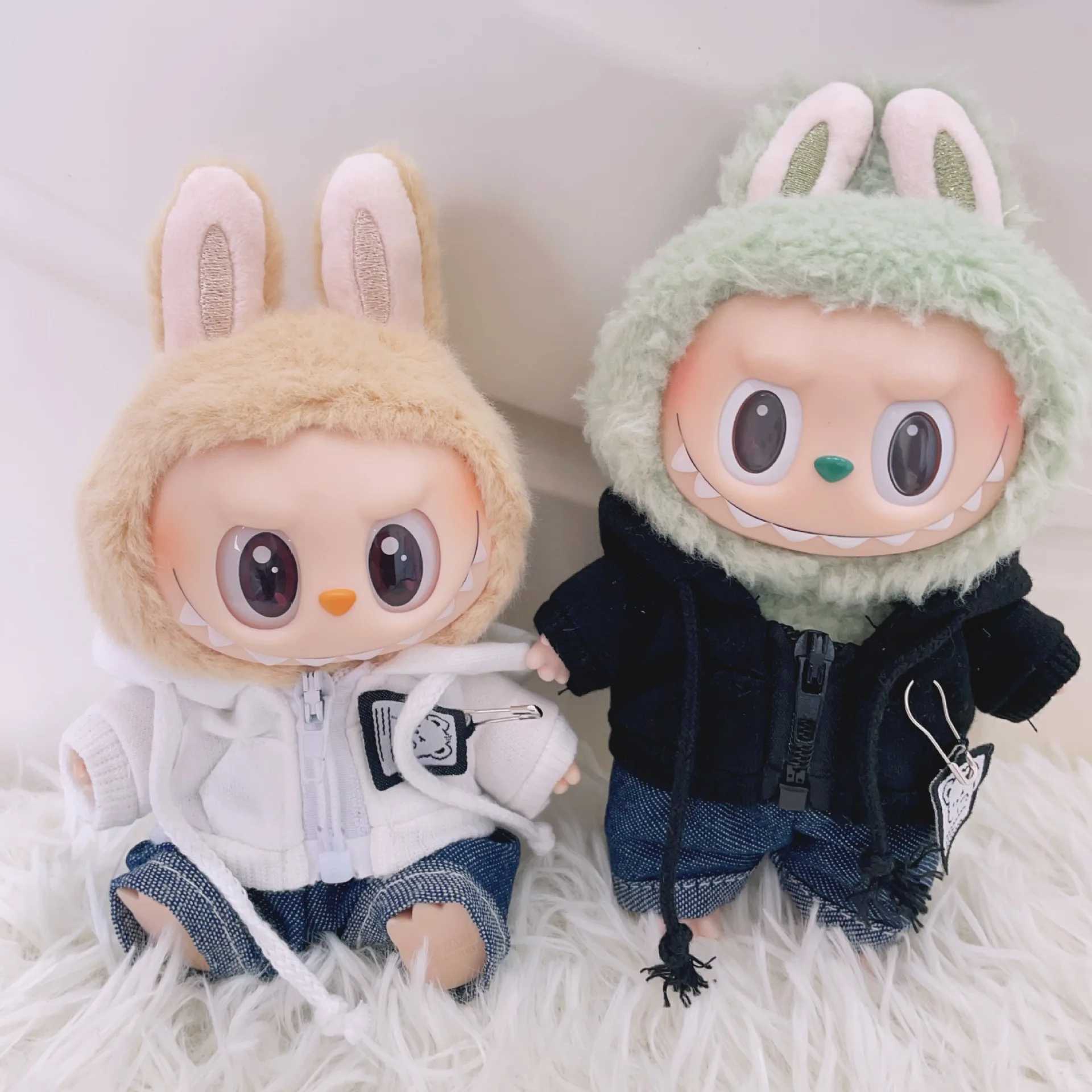 15cm/17cm Labubu Doll Clothes Sitting Party 1st 2nd Generation Outfit White Black Bear Hoodie DIY Gifts M250612