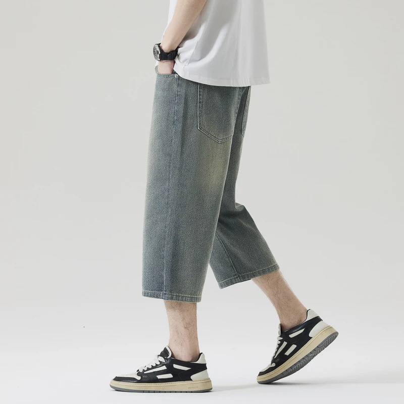 Male Short Jeans 2025 Summer Lightweight Baggy Straight Cut Cropped Pants American High Fashion Wide Leg denim Shorts 250611Z