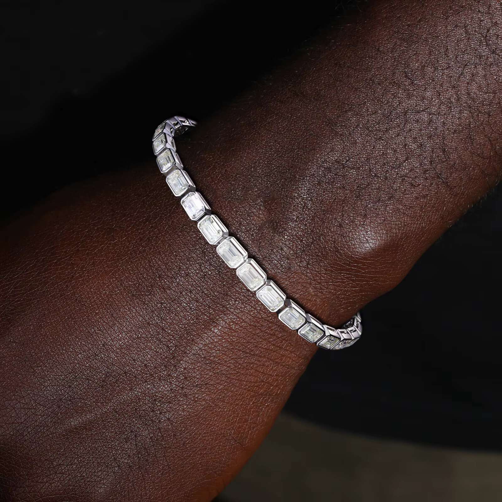 Factory Price Gift Jewelry 5mm 925 Sterling Silver Emerald Cut VVS Moissanite Baguette Tennis Bracelet for Valentines Day