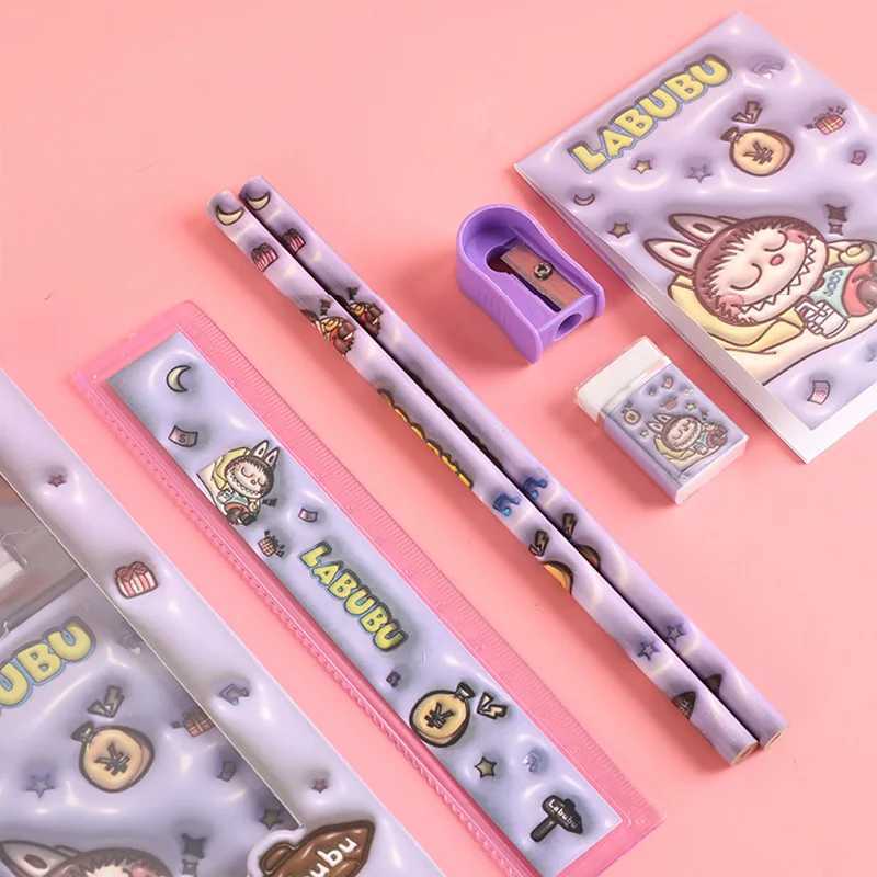 Kaii Labubu Stationery Set with Pencil Case for Kids Children Aesthetic School Learning Supplies Organizer Students Gift XJ250612