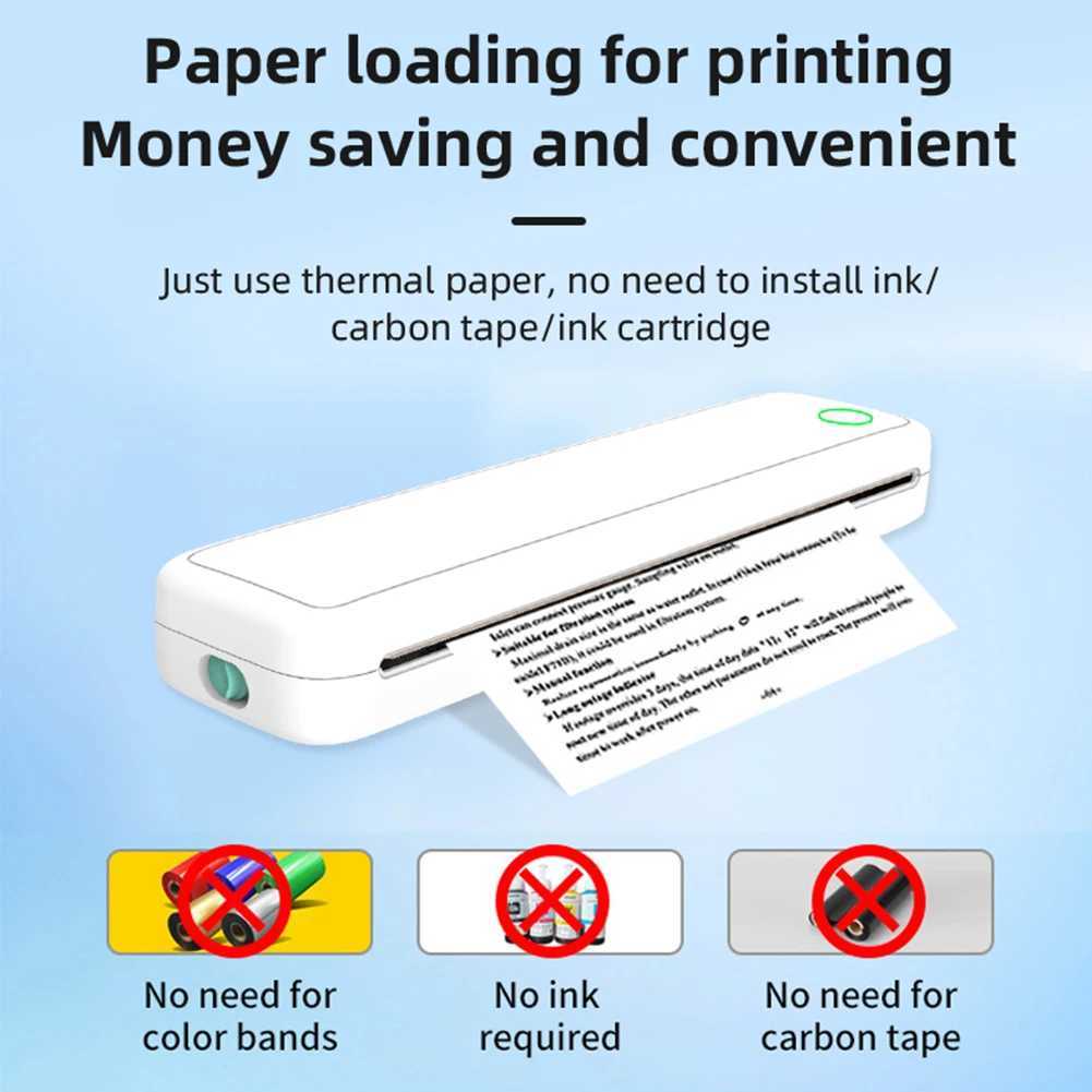 A4 Portable Thermal Printer Inkless Bluetooth A4 Mobile Travel Printer Label Maker with Printing Paper Document Printer Maker R250612