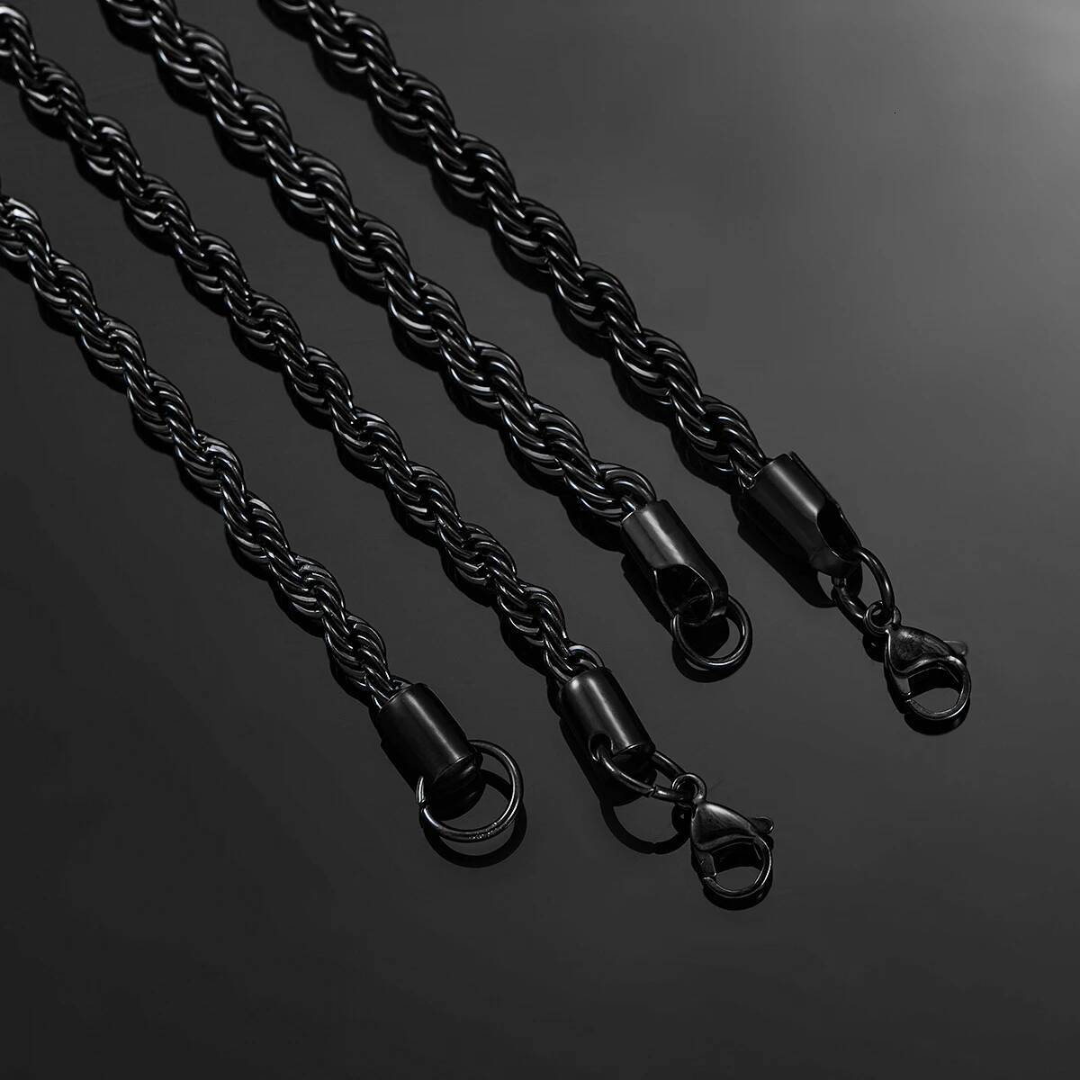 2.3mm/3mm/4mm/5mm/6mm Black Color Stainless Steel Twisted Rope Chains Classic Men Boy Necklace 16 to 30 Inches