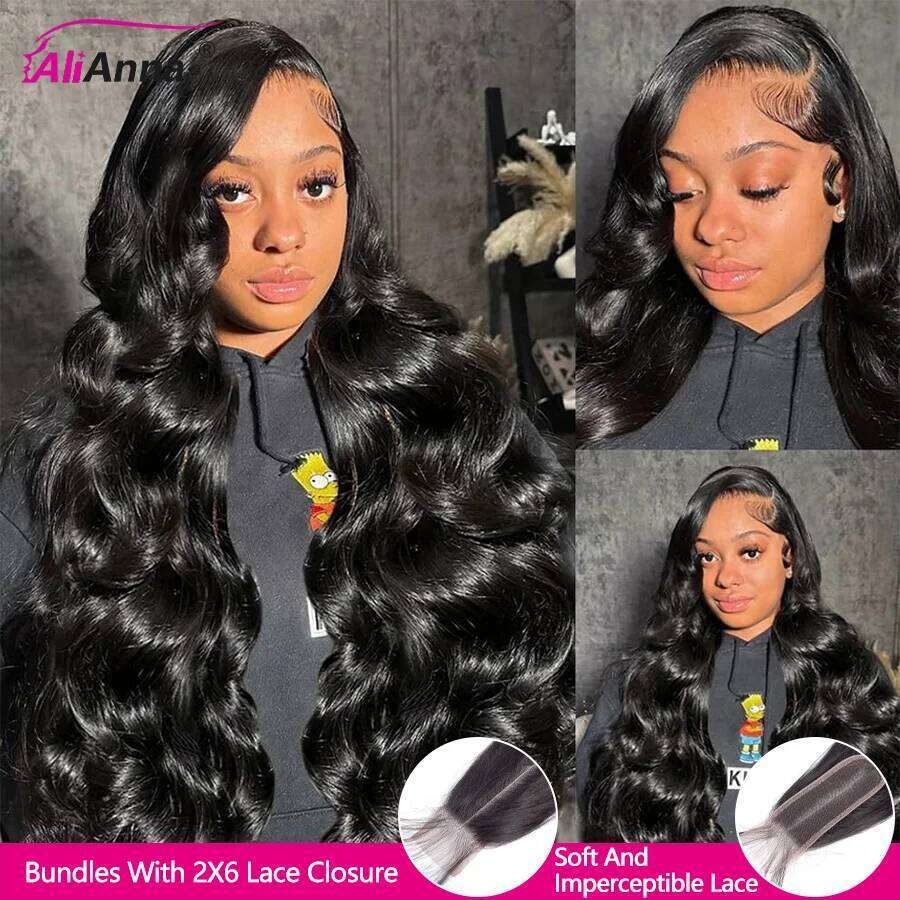 24 26 Inch And Body Wave With 4x4 Raw Bundles Human Hair 5x5 2x6 HD Lace Closure