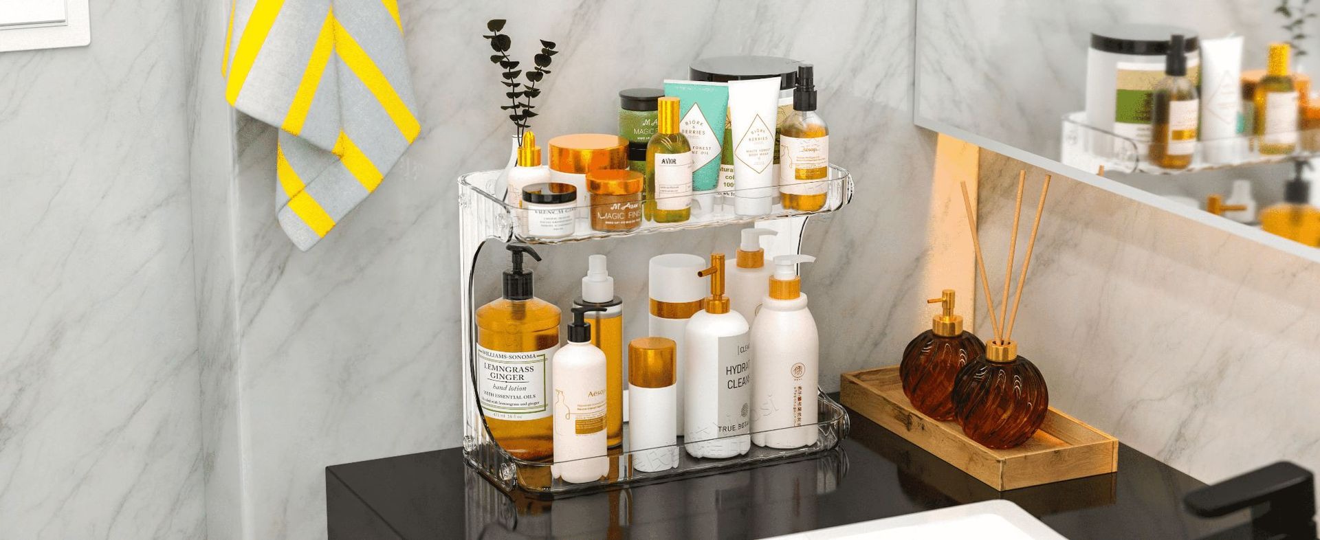 Bathroom Counter Organizers and Storage,2 Tier Cosmetics Skincare Shelf Organizer,Skin Care and Makeup Organizer Perfume for Dresser Vanity
