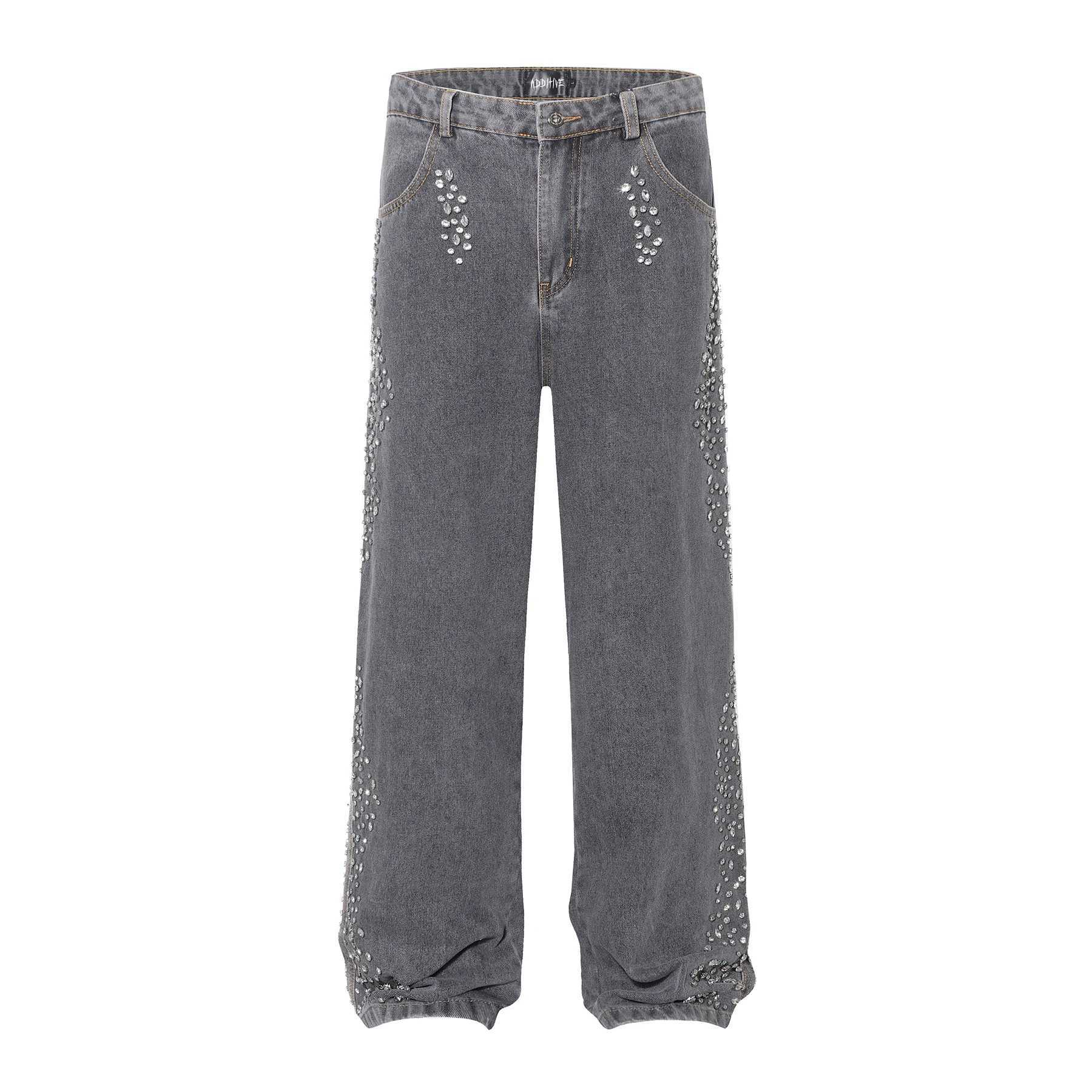 European and American Hot Drilling Washed Jean Mens Black Straight Leg Pants Denim Loose High Street Fashion Jeans Trousers W250612