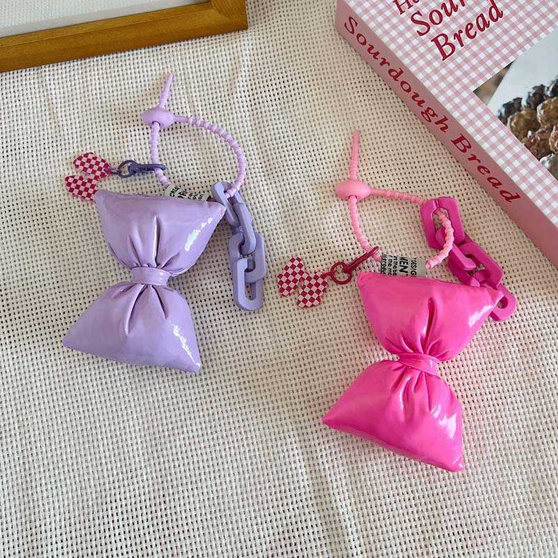 Cotton-Padded Leather Bowknot Sweet Trendy Girl Keychain Simple Cute Bag Pendant Fashion Versatile Hanging Decoration 250615
