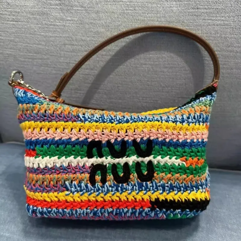 Evening Bags New Designer Rainbow Tote Bag Crochet Tote Bag Crossbody Weave Hobo Beach Bag Summer School Handbag Shoulder Beach Travel women fashion brand Handbags