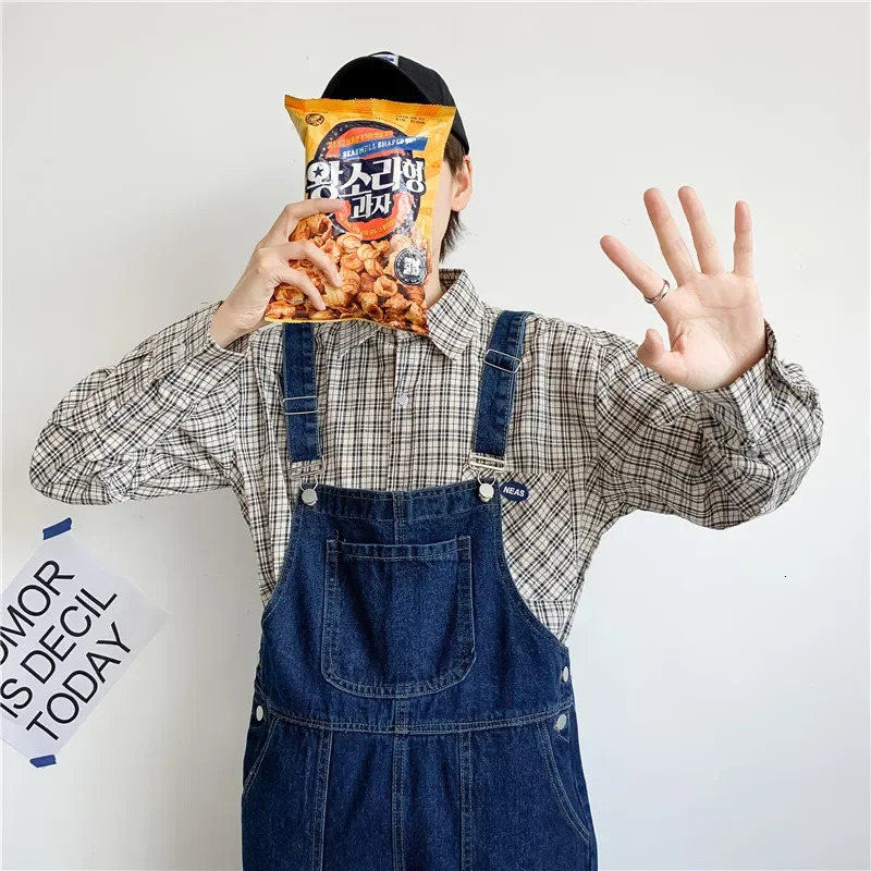 Mens Jeans Denim Overalls Loose Plus Size Cropped Pants Straight Suspenders Jumpsuits Pockets Blue Cowboy Trousers 250611Z