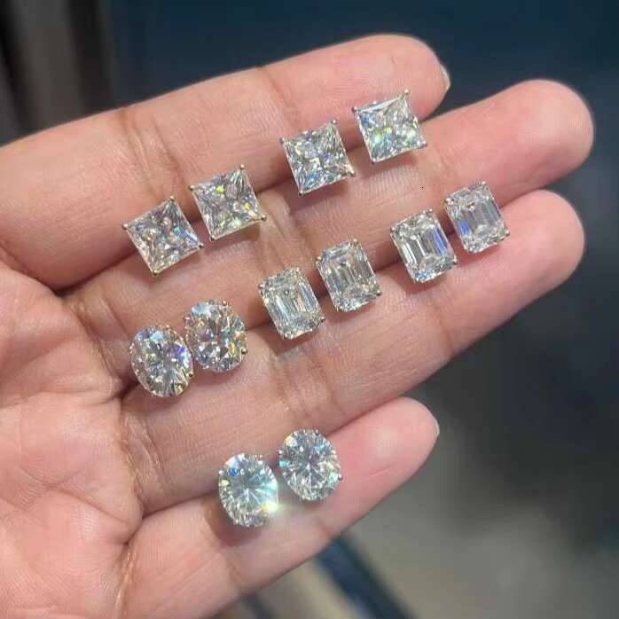 18K White Gold Plated Sterling Silver VVS Moissanite Simulated Diamond Stud Earrings for Women