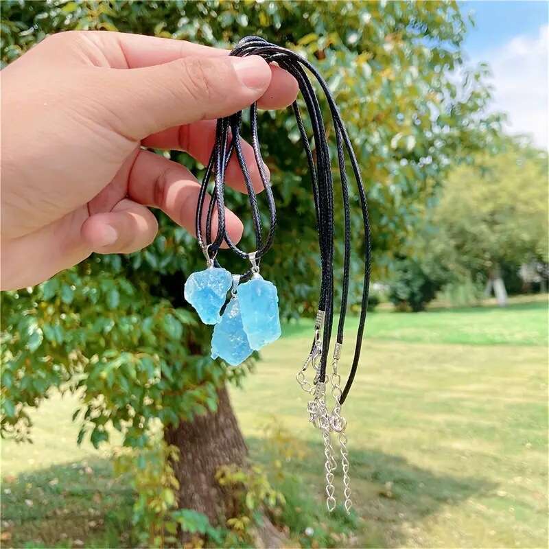 Natural Ocean Blue Necklace Pendant Jewelry Freeform Crystal Mother's Day Gift