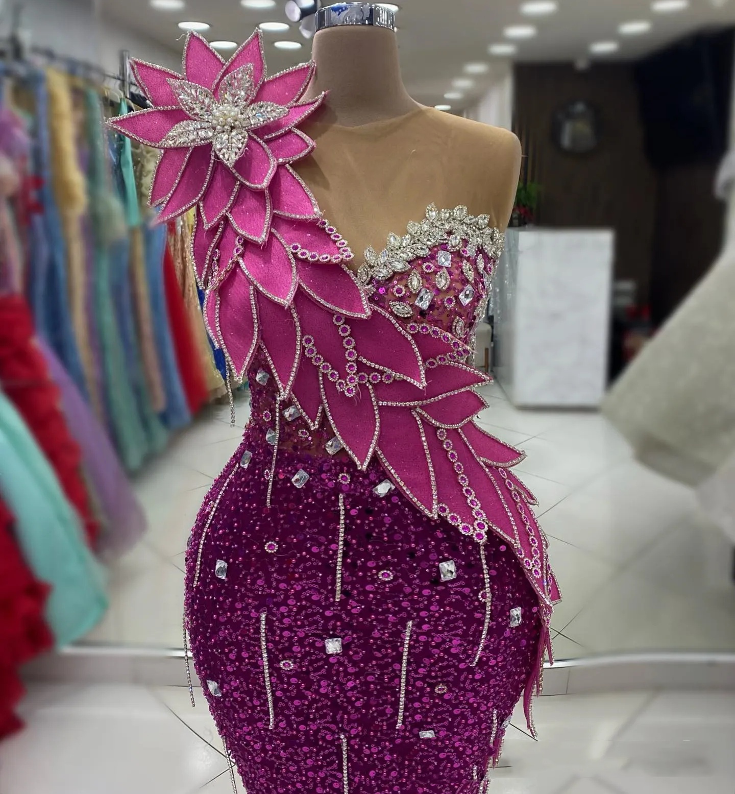 Purple Mermaid Prom Dresses 2025 Florals Crystals Sequined Sheer Neck Evening Formal Party Second Birthday Engagement Gowns Plus Size Dress For Specia