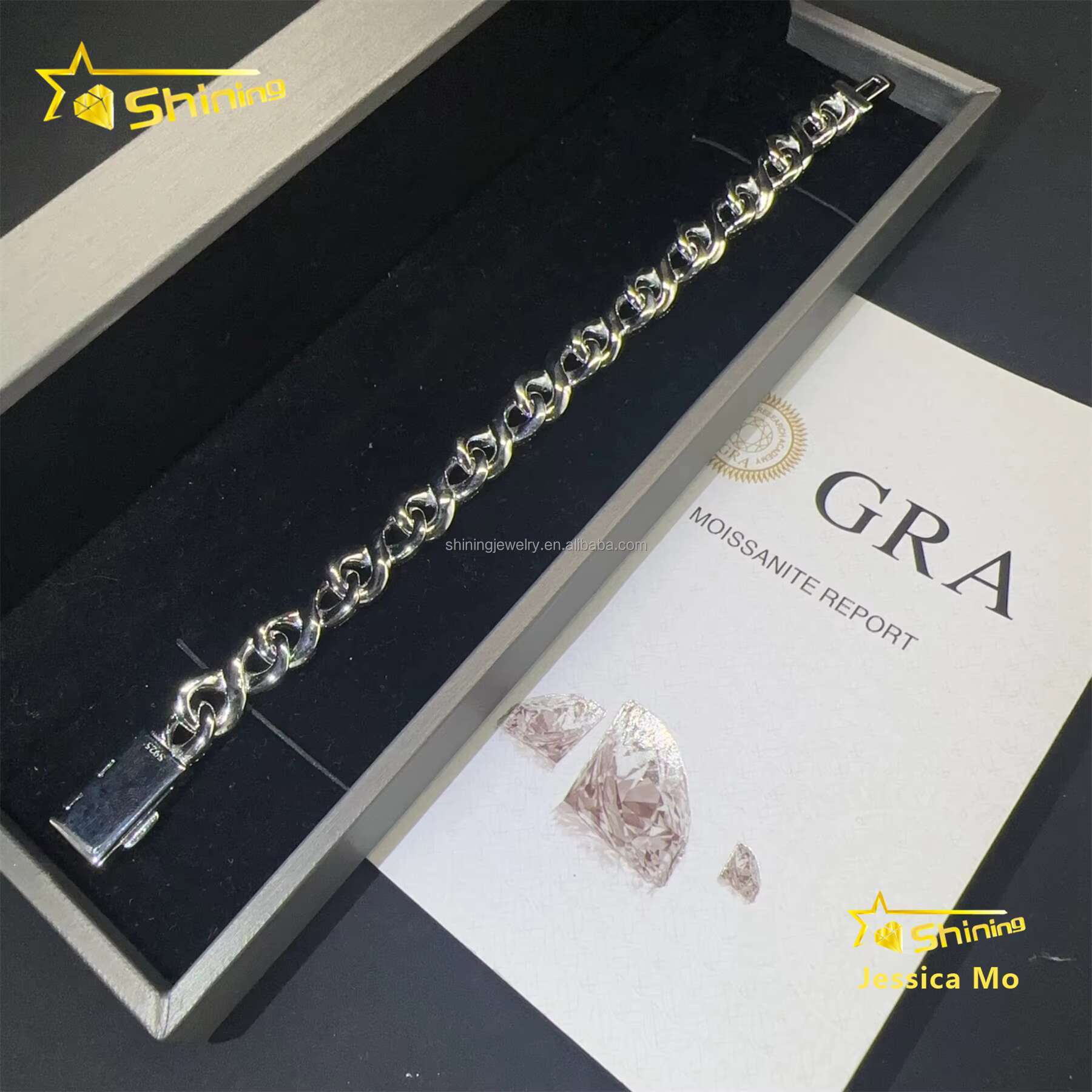 New Design Hip Hop Fashion Jewelry 10mm VVS1 Moissanite Iced Out GRA Certificate S925 Silver Infinity S925 Cuban Bracelet Man