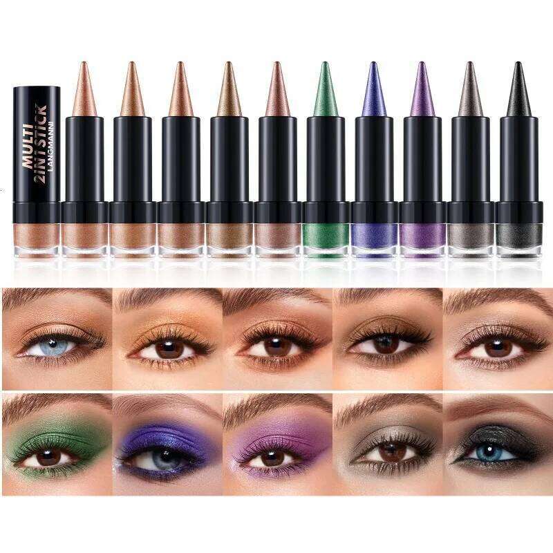 NEW 2 IN 1 Pearlescent Eye Shadow Pen Pointed Eyeliner Stick Caramel Brown Black Makeup Silky Smooth Lasting Eyeshadow free shipping