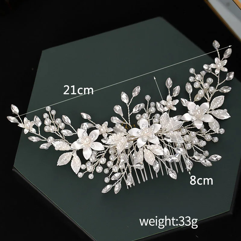 Silver Color Hair Comb Bride Tiaras Headdress Floral Pearl Hairpin Girls Prom Crown Wedding Hair Jewelry Party Gift For Women 250606