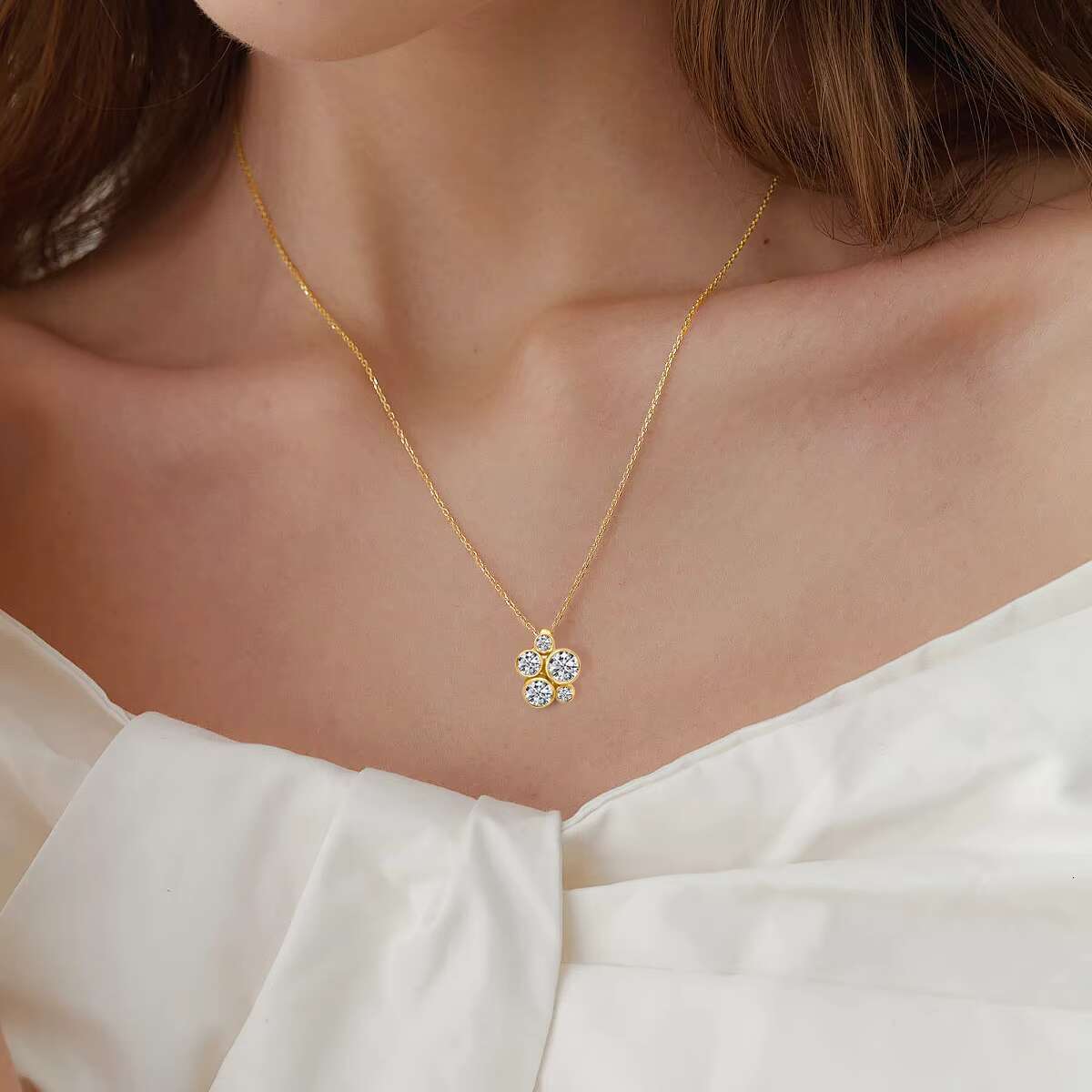 Fine Jewelry Woman Birthday Engagement Gift 14K Gold Hollow Moissanite Irregular Personalized Flower Pendant