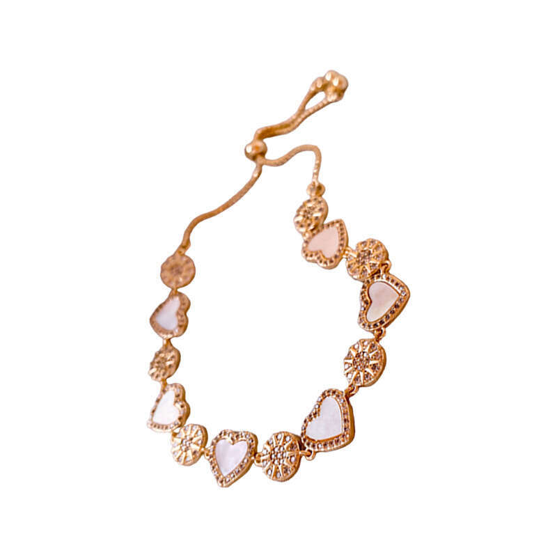 designer bracelet Real Plated Romantic Rose Gold Zircon Ins Style Suower Heart Bracelet Sweet Accessories New Women
