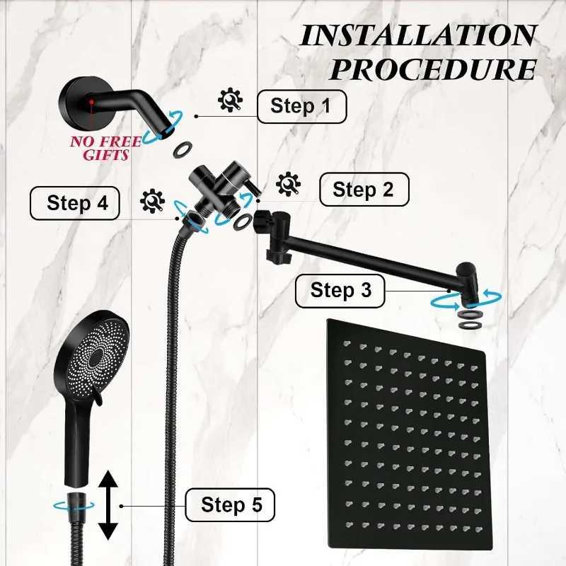 8 inch Multifunction High Pressure Rain Shower Head with Handheld Spray Combo with 11 Angle Adjustable Extension Arm/Flow R X250612